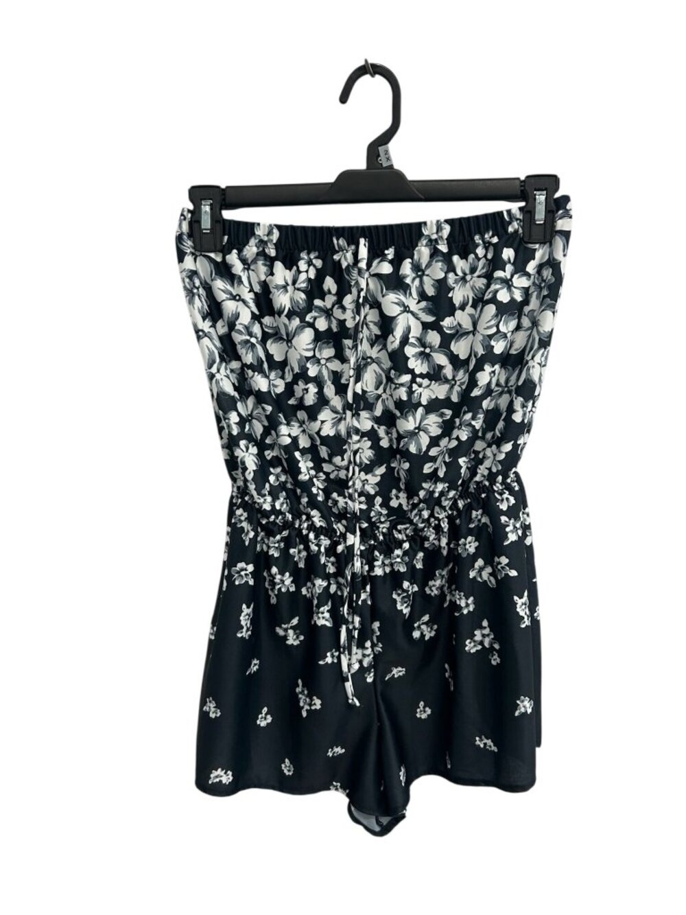 CW Classics Large Floral Black White Strapless Romper Drawstring Boho Whimsical